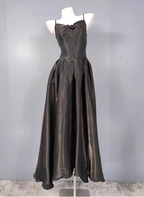 Elegant Black A-Line Spaghetti Strap Satin Long Prom Dresses Evening Dresses