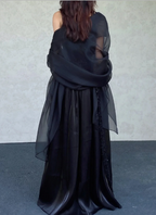 Elegant Black A-Line Square Neck Spaghetti Strap Sequined Tulle Long Prom Dresses Evening Dresses