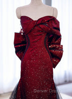 Elegant Black And Red Sweetheart Mermaid Long Prom Dress, Red Prom Dresses