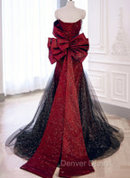 Elegant Black And Red Sweetheart Mermaid Long Prom Dress, Red Prom Dresses