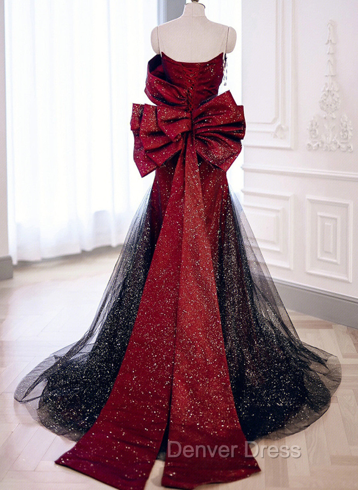 Elegant Black And Red Sweetheart Mermaid Long Prom Dress, Red Prom Dresses