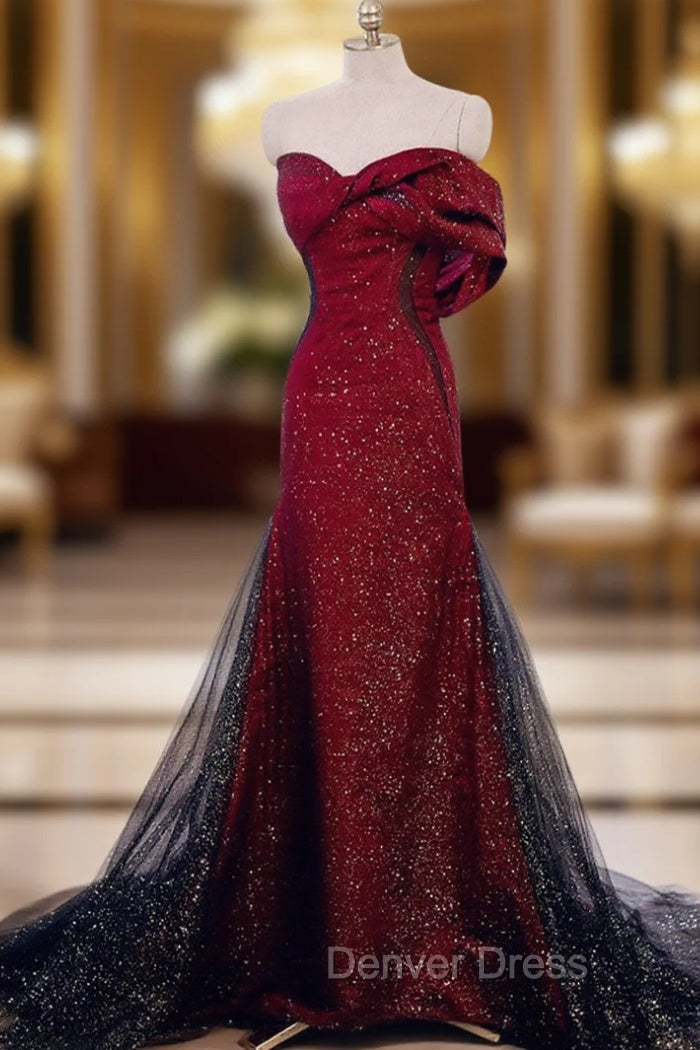Elegant Black And Red Sweetheart Mermaid Long Prom Dress, Red Prom Dresses Main image