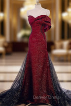 Elegant Black And Red Sweetheart Mermaid Long Prom Dress, Red Prom Dresses