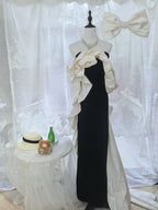 Elegant Black And White Color-Blocked Mermaid Strapless Velvet Satin Long Prom Dresses Evening Dresses