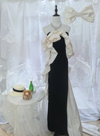 Elegant Black And White Color-Blocked Mermaid Strapless Velvet Satin Long Prom Dresses Evening Dresses