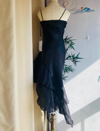 Elegant Black Irregular Pleated Halter Satin Prom Dresses Evening Dresses