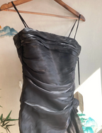 Elegant Black Irregular Pleated Halter Satin Prom Dresses Evening Dresses