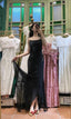 Elegant Black Irregular Strap Beaded Chiffon Long Prom Dresses Evening Dresses