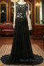 Elegant Black Long Prom Dresses Beading Chiffon Sleeveless