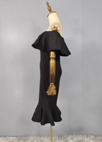 Elegant Black Mermaid Off-The-Shoulder Ruffled Satin Prom Dresses Evening Dresses