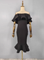 Elegant Black Mermaid Off-The-Shoulder Ruffled Satin Prom Dresses Evening Dresses