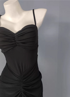 Elegant Black Mermaid Spaghetti Strap Ruched Chiffon Long Prom Dresses Evening Dresses