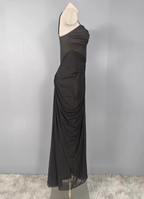 Elegant Black Mermaid Spaghetti Strap Ruched Chiffon Long Prom Dresses Evening Dresses