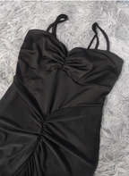 Elegant Black Mermaid Spaghetti Strap Ruched Chiffon Long Prom Dresses Evening Dresses