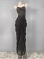 Elegant Black Mermaid Spaghetti Strap Ruched Chiffon Long Prom Dresses Evening Dresses