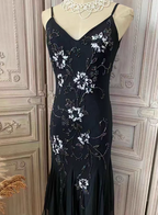 Elegant Black Mermaid Spaghetti Strap V-Neck Beaded Chiffon Long Prom Dresses Evening Dresses