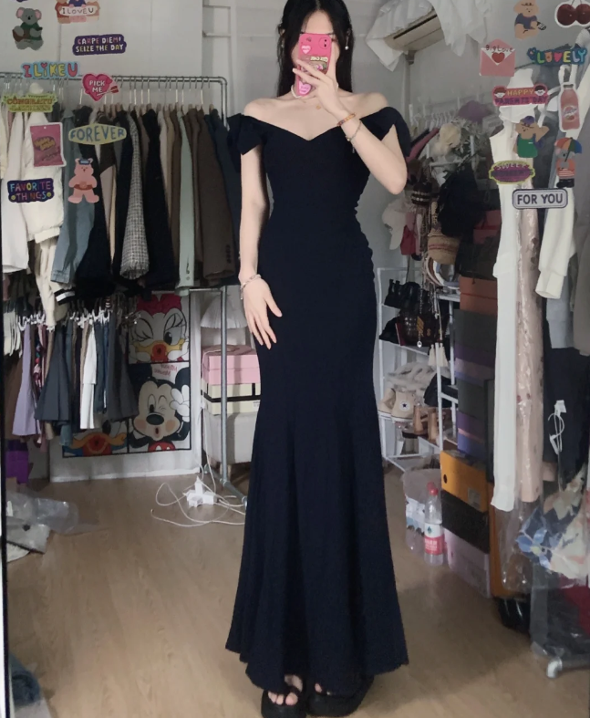 Elegant Black Mermaid V-Neck Bow Strap Satin Long Prom Dresses Evening Dresses