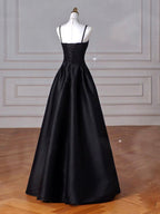 Elegant Black A-Line Satin Long Prom Dress Long Prom Dresses
