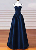 Elegant Black A-Line Satin Long Prom Dress Long Prom Dresses