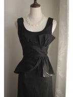 Elegant Black Pleated U-Neck Mermaid Satin Long Prom Dresses Evening Dresses