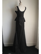 Elegant Black Pleated U-Neck Mermaid Satin Long Prom Dresses Evening Dresses