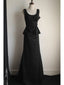 Elegant Black Pleated U-Neck Mermaid Satin Long Prom Dresses Evening Dresses