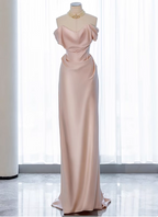 Elegant Black Slim-Fit Off-The-Shoulder Satin Long Prom Dresses Evening Dresses