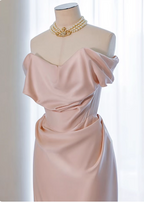 Elegant Black Slim-Fit Off-The-Shoulder Satin Long Prom Dresses Evening Dresses