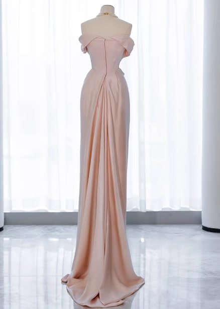 Elegant Black Slim-Fit Off-The-Shoulder Satin Long Prom Dresses Evening Dresses