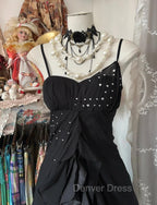 Elegant Black Spaghetti Strap Mermaid Chiffon Prom Dresses