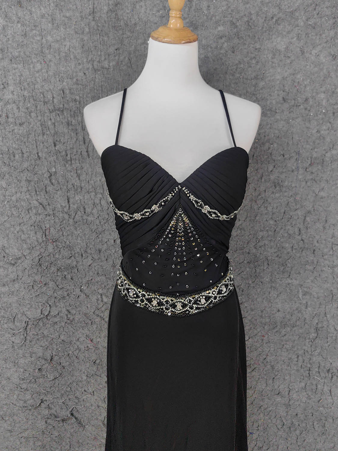Elegant Black Spaghetti Strap Sequin Beaded Split Chiffon Long Prom Dresses Evening Dresses