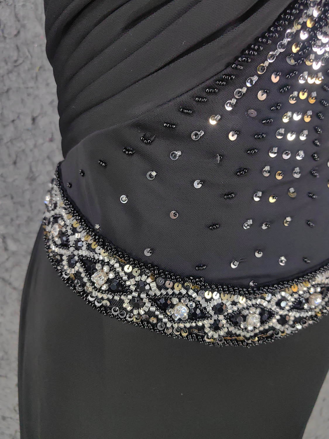 Elegant Black Spaghetti Strap Sequin Beaded Split Chiffon Long Prom Dresses Evening Dresses