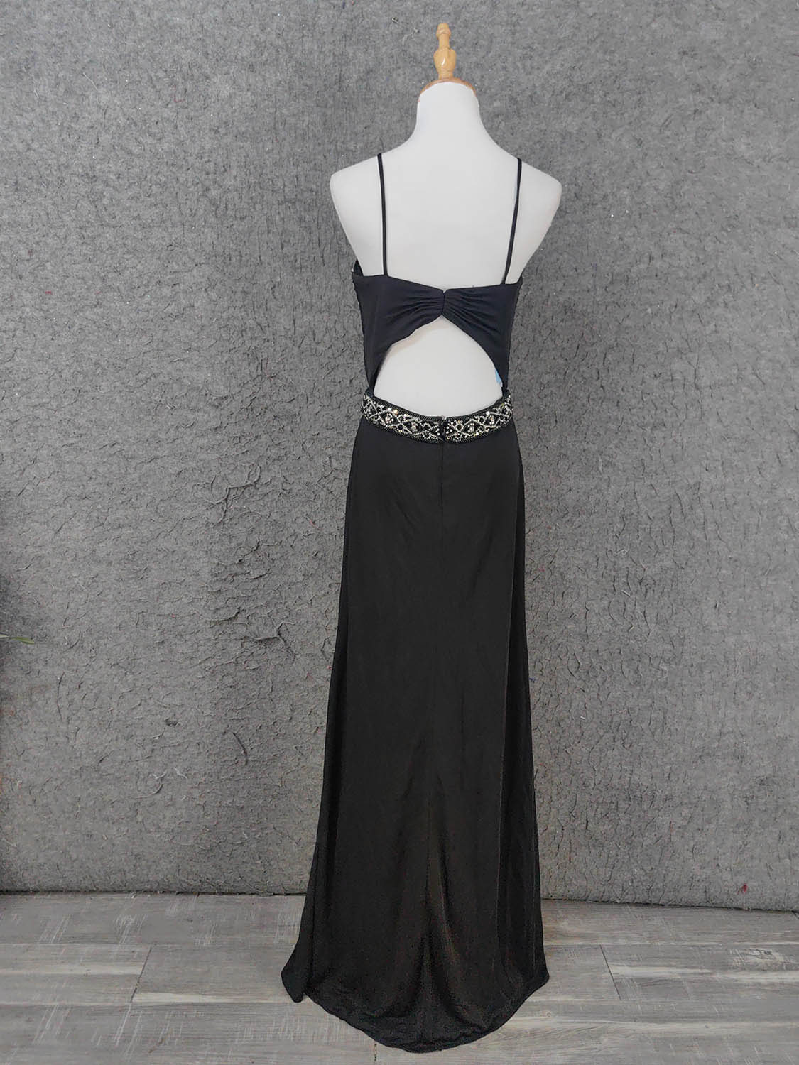 Elegant Black Spaghetti Strap Sequin Beaded Split Chiffon Long Prom Dresses Evening Dresses