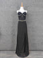 Elegant Black Spaghetti Strap Sequin Beaded Split Chiffon Long Prom Dresses Evening Dresses