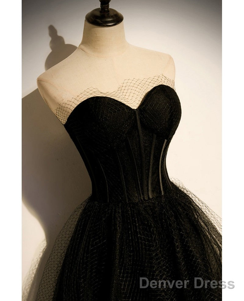 Elegant Black Strapless Sleeveless Ball Dress With Black A-Shaped Princess Sweetheart Backless And Ground Length Evening Dress