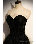 Elegant Black Strapless Sleeveless Ball Dress With Black A Shaped Princess Sweetheart Backless And Ground Length Prom Dresses