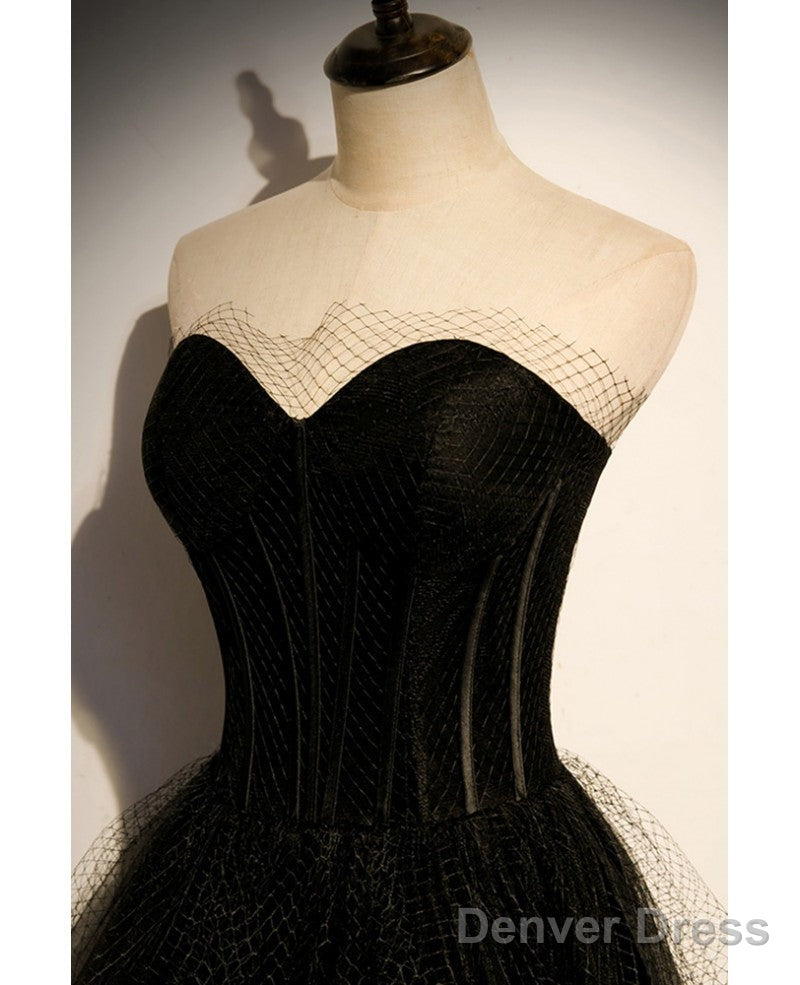 Elegant Black Strapless Sleeveless Ball Dress With Black A Shaped Princess Sweetheart Backless And Ground Length Prom Dresses