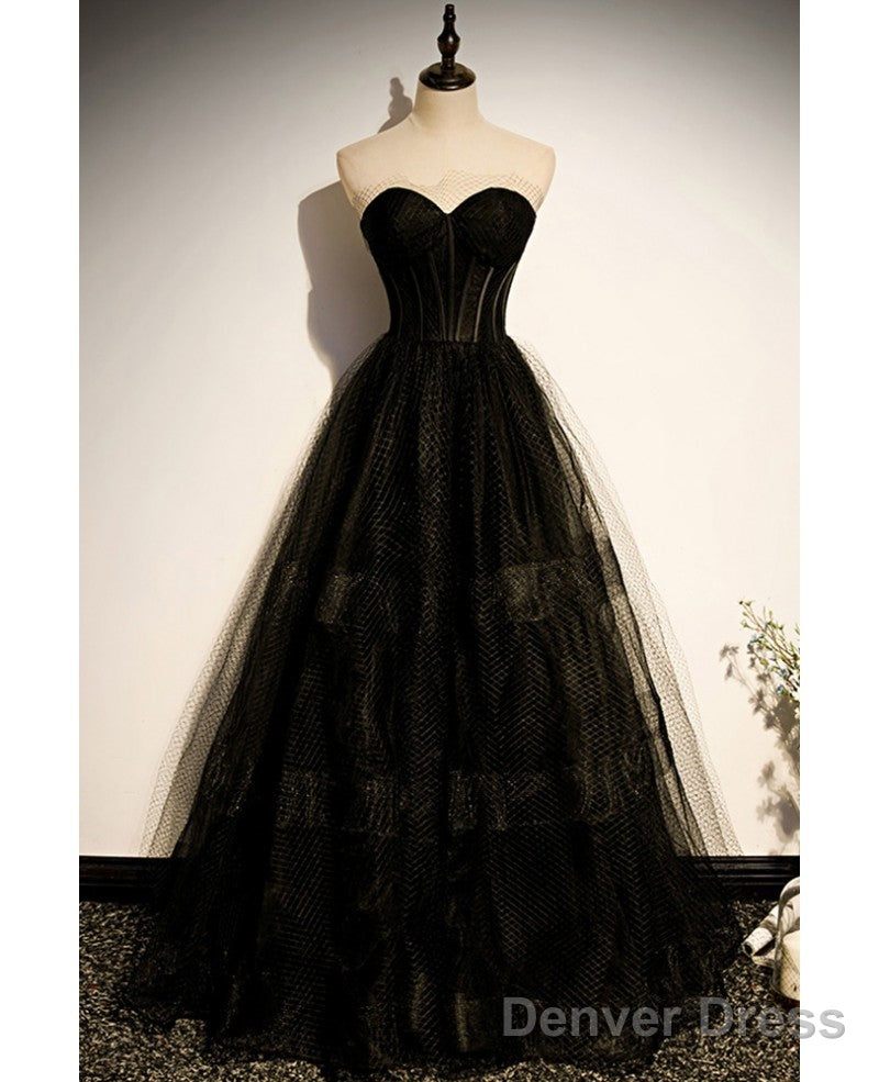 Elegant Black Strapless Sleeveless Ball Dress With Black A Shaped Princess Sweetheart Backless And Ground Length Prom Dresses Main image