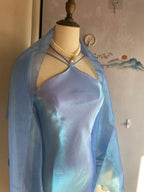 Elegant Blue Halter Neck Mermaid Satin Long Prom Dresses Evening Dresses