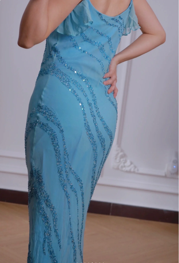 Elegant Blue Mermaid Chiffon Long Prom Dresses Evening Dresses