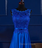 Elegant Blue Satin A-line Long Prom Dresses , Bridesmaid Dresses for Sale