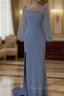 Elegant Blue Sequins Feathers Prom Dress Long Slit Prom Dresses Prom Gowns