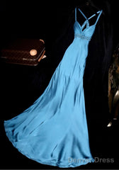 Elegant Blue Sweetheart Neck Bodycon Dress Satin Backless Prom Dress Formal Evening Dress