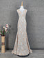 Elegant Blush Pink Lace Gradient Spaghetti Strap V-Neck Train Prom Dresses Evening Dresses