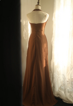 Elegant Brown A-Line Halter Neck Chiffon Long Prom Dresses Evening Dresses