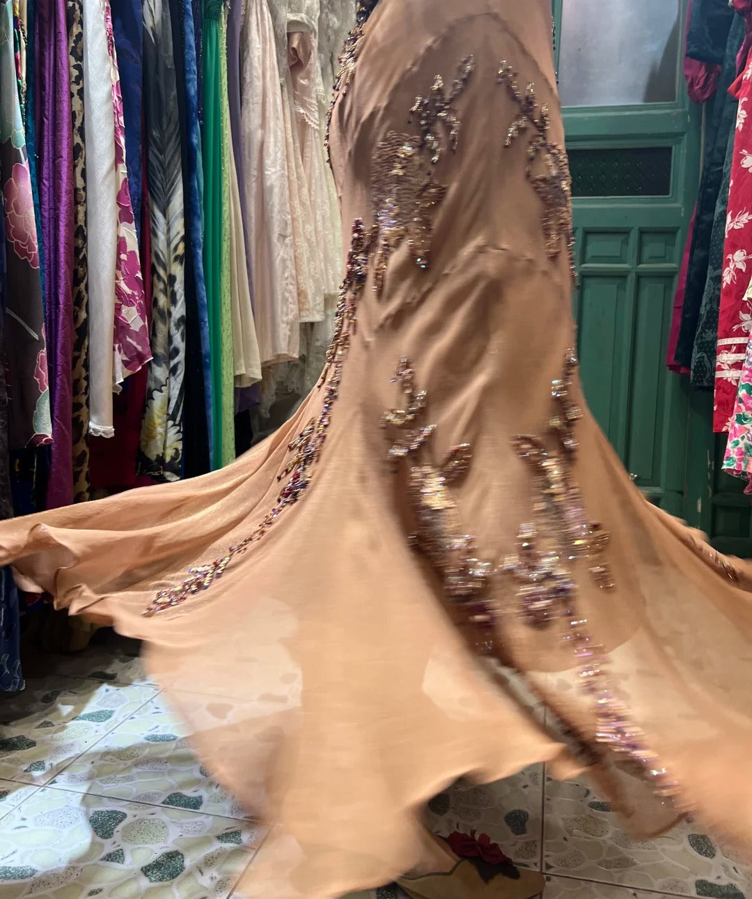 Elegant Brown And Gold Mermaid Halter-Neck Embroidered Beaded Chiffon Long Prom Dresses Evening Dresses