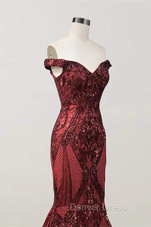 Elegant Burgundy Off The Shoulder Mermaid Prom Dresses