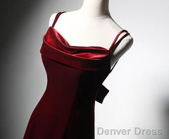 Elegant Burgundy Spaghetti Straps Velvet Mermaid Prom Dress Evening Dress