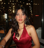 Elegant Burgundy V-Neck Halter Satin A-Line Birthday Short Skirt Homecoming Dresses