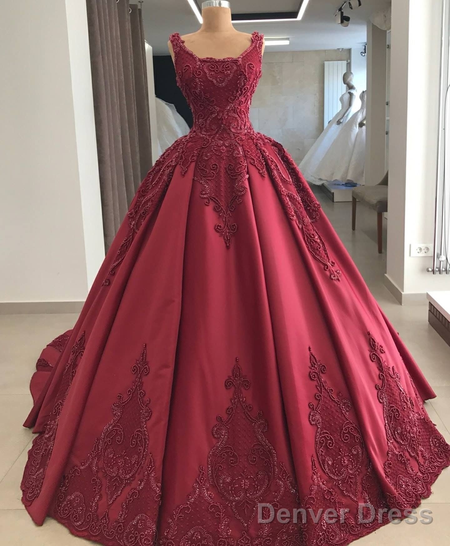 Elegant Burgundy Wedding Dress Lace Long Sleeves Ball Gowns For Women Prom Dress Main image